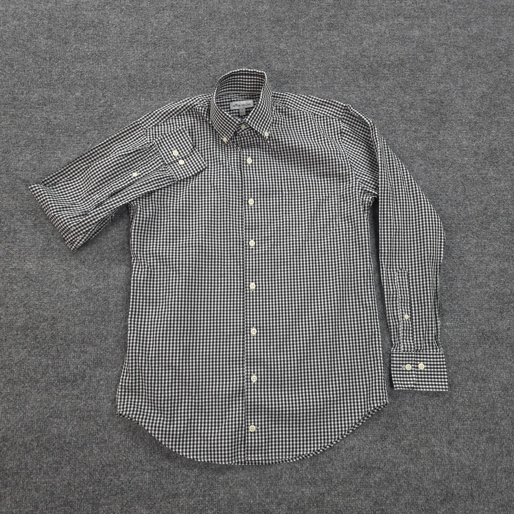 Peter Millar Shirt Mens S Grey Crown Soft Gingham Sport Cotton Silk Stretch Golf